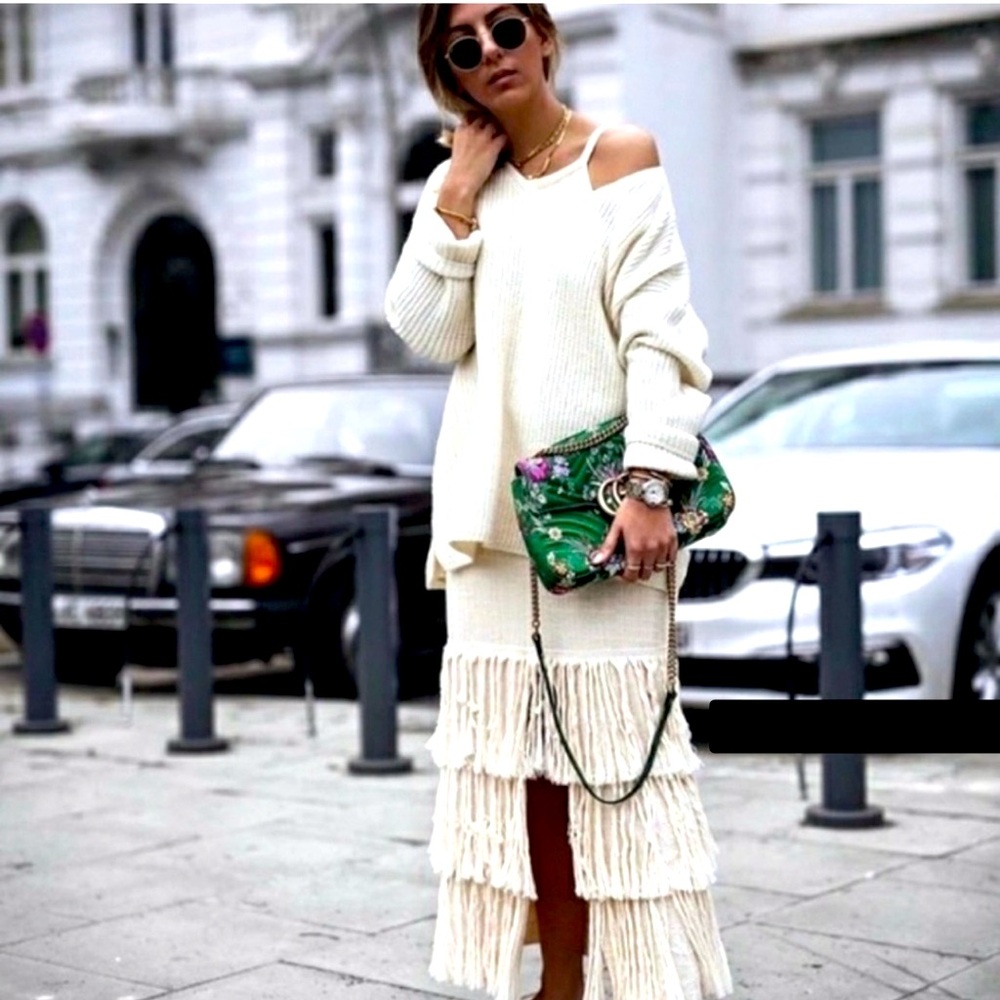 RARE Zara blogger favorite fringe boho cream dress
